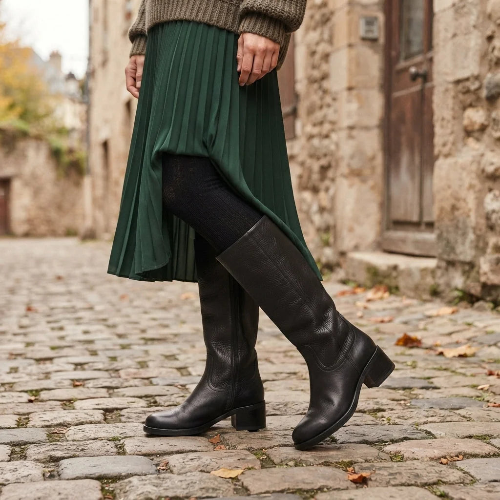 Black Knee High Boots – Wide Fit Leather-Look