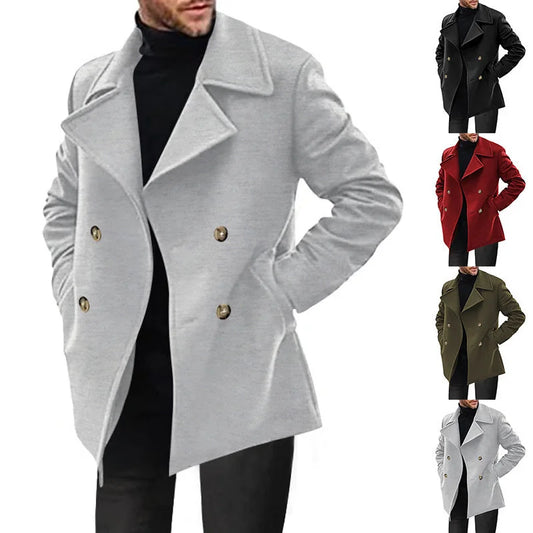 Black Men's Double-Breasted Coat – Flap Pockets