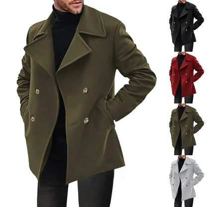 Black Men's Double-Breasted Coat – Flap Pockets