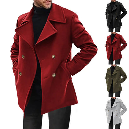 Black Men's Double-Breasted Coat – Flap Pockets
