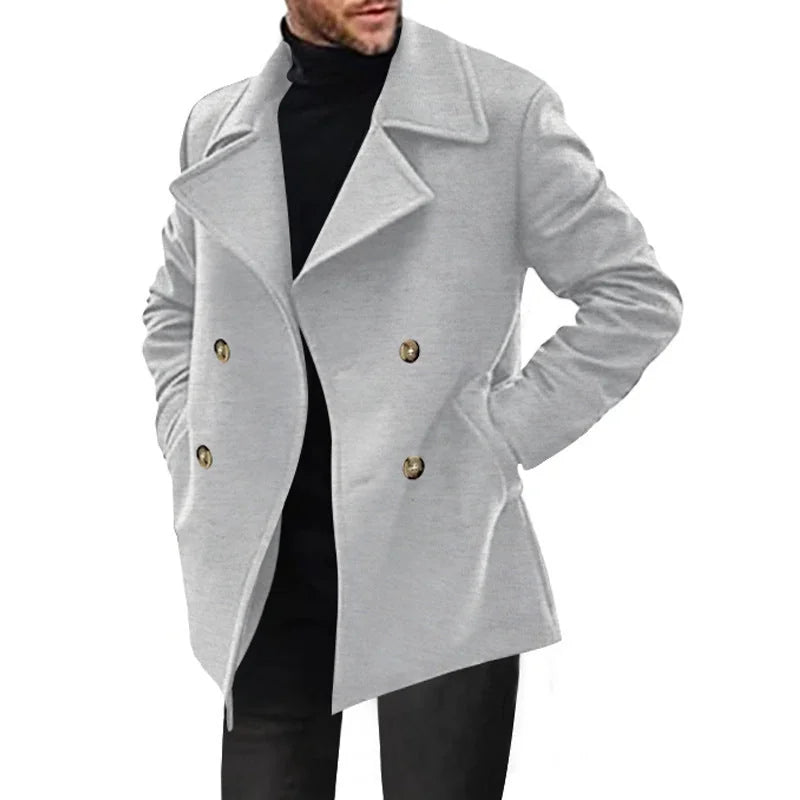 Black Men's Double-Breasted Coat – Flap Pockets
