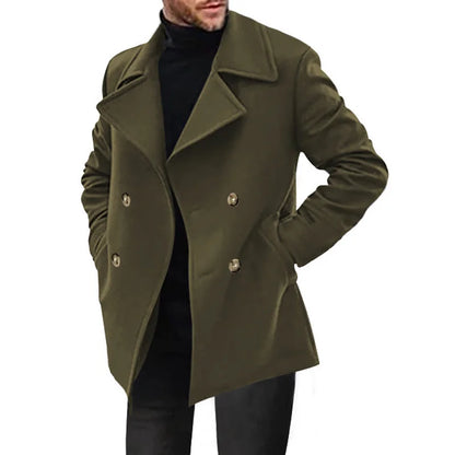 Black Men's Double-Breasted Coat – Flap Pockets