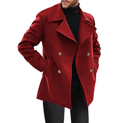 Black Men's Double-Breasted Coat – Flap Pockets
