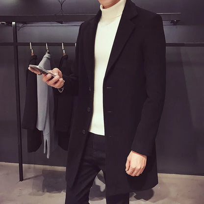 Black Men's Overcoat – Single-Breasted Slim Fit