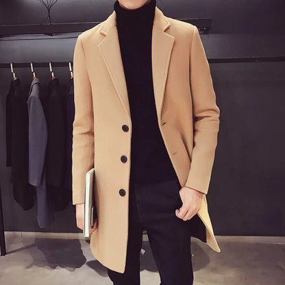 Black Men's Overcoat – Single-Breasted Slim Fit