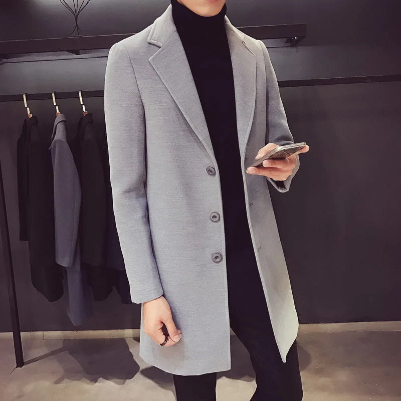 Black Men's Overcoat – Single-Breasted Slim Fit
