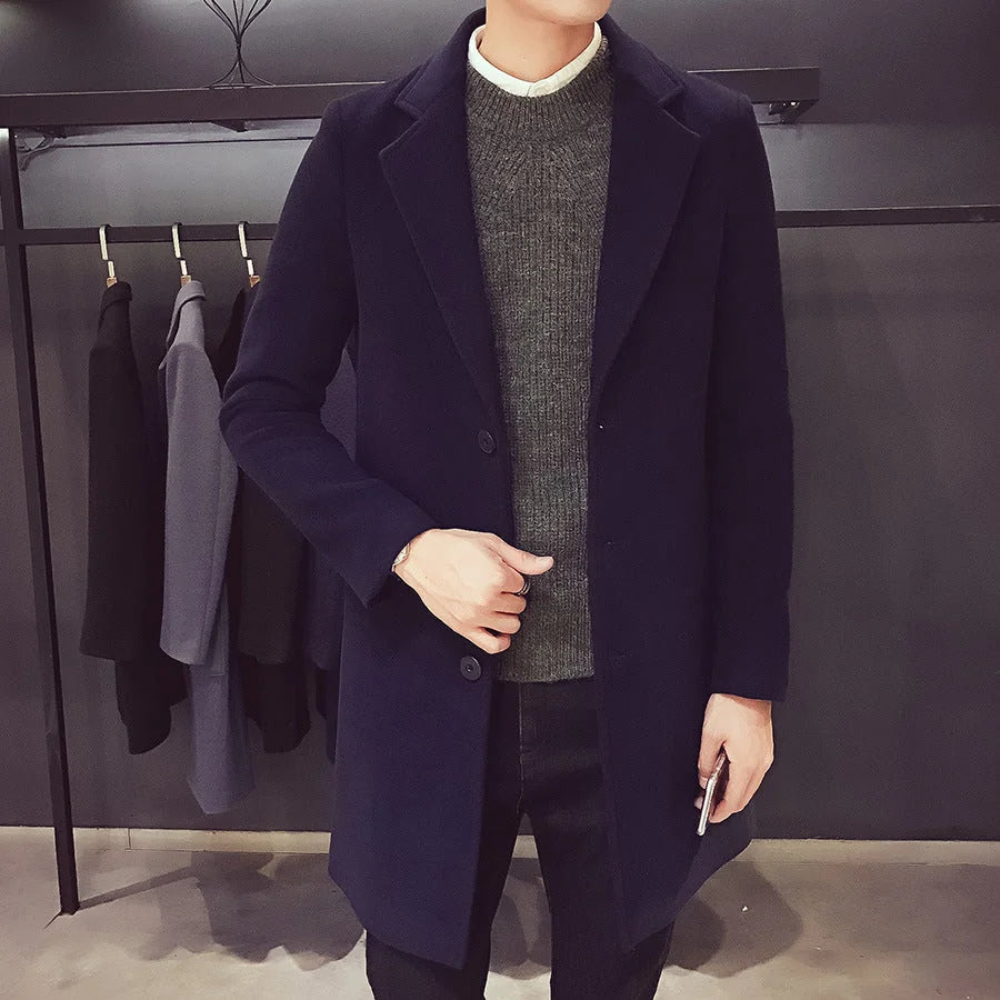 Black Men's Overcoat – Single-Breasted Slim Fit