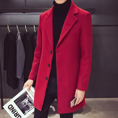 Black Men's Overcoat – Single-Breasted Slim Fit