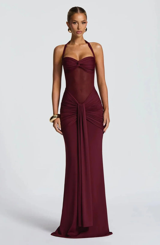 Burgundy Evening Maxi Dress – Hourglass Silhouette