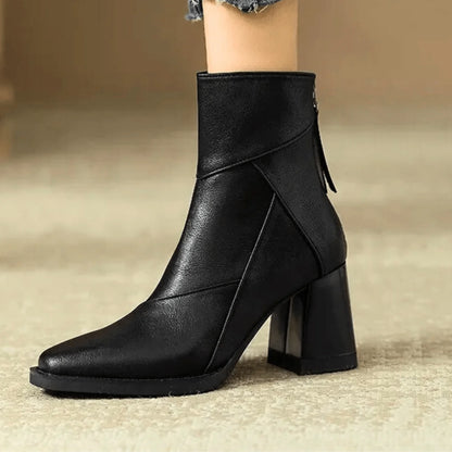 Espresso Ankle Boots – Wooden Block Heel Zip-Up