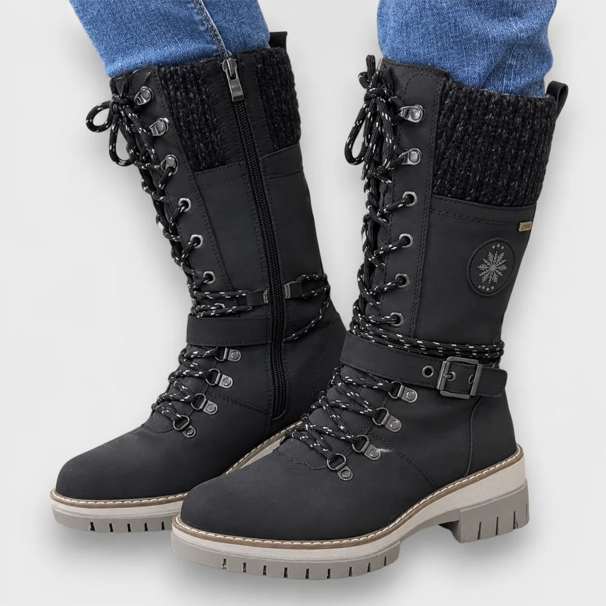 Grey Lace-Up Winter Boots – Warm Lined