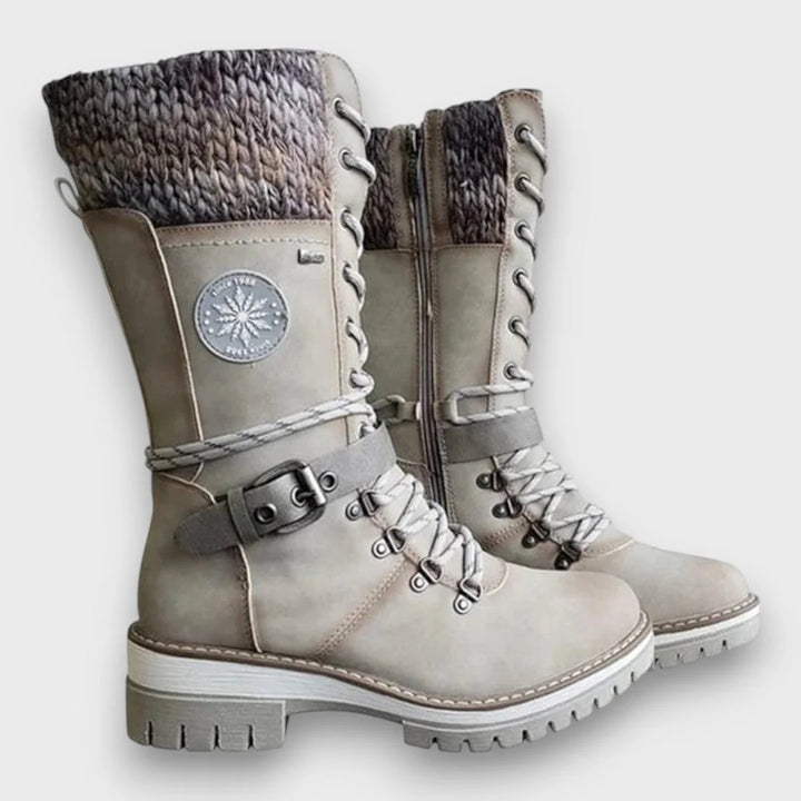Grey Lace-Up Winter Boots – Warm Lined