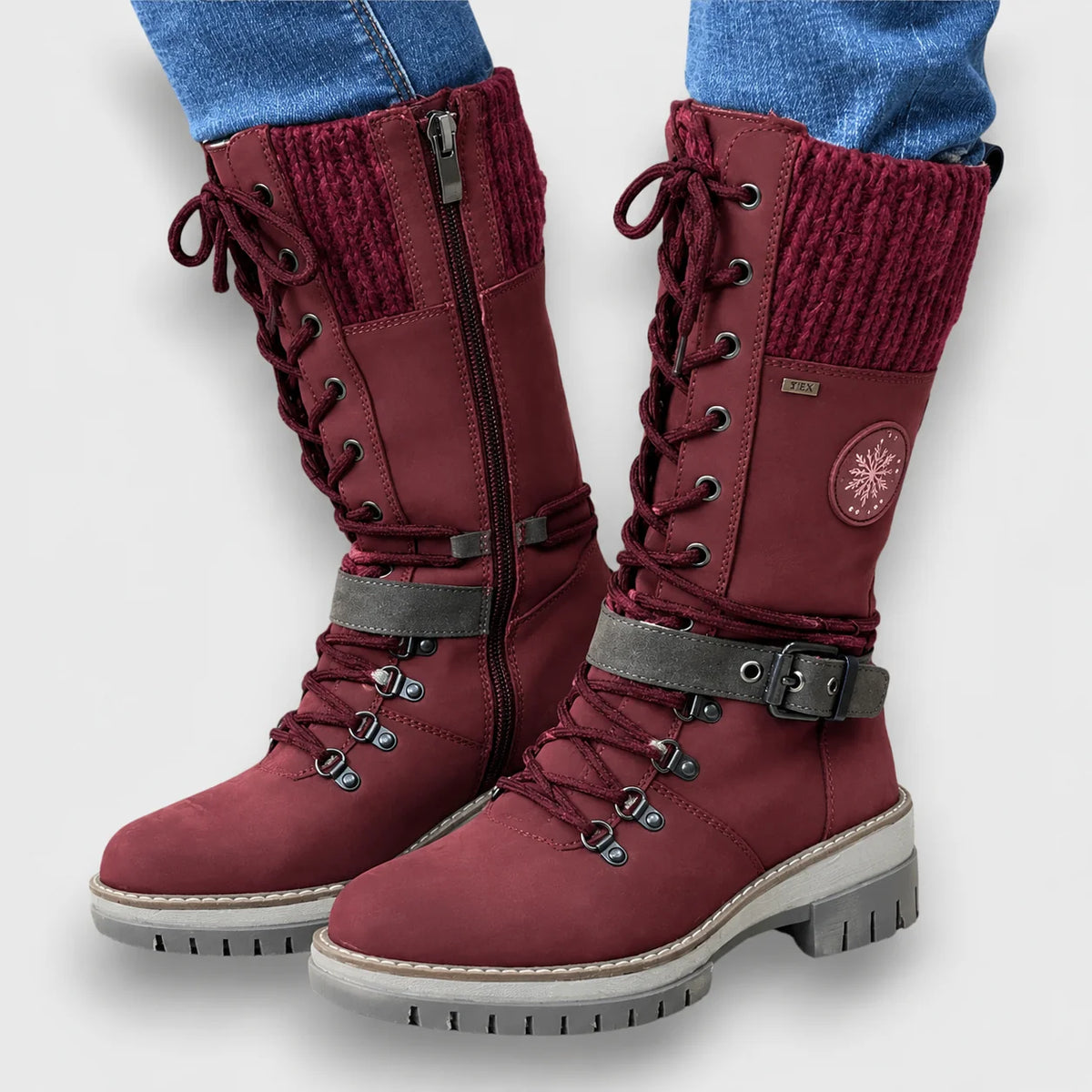Grey Lace-Up Winter Boots – Warm Lined