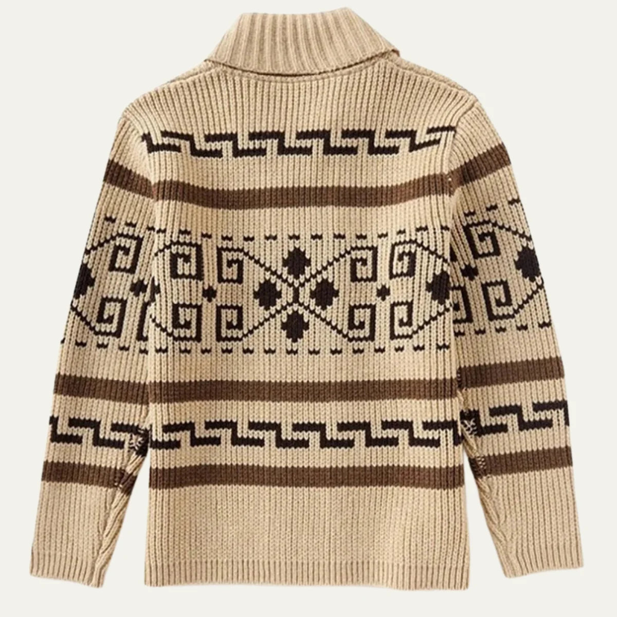 Khaki Men's Cardigan – Shawl Collar Jacquard Knit