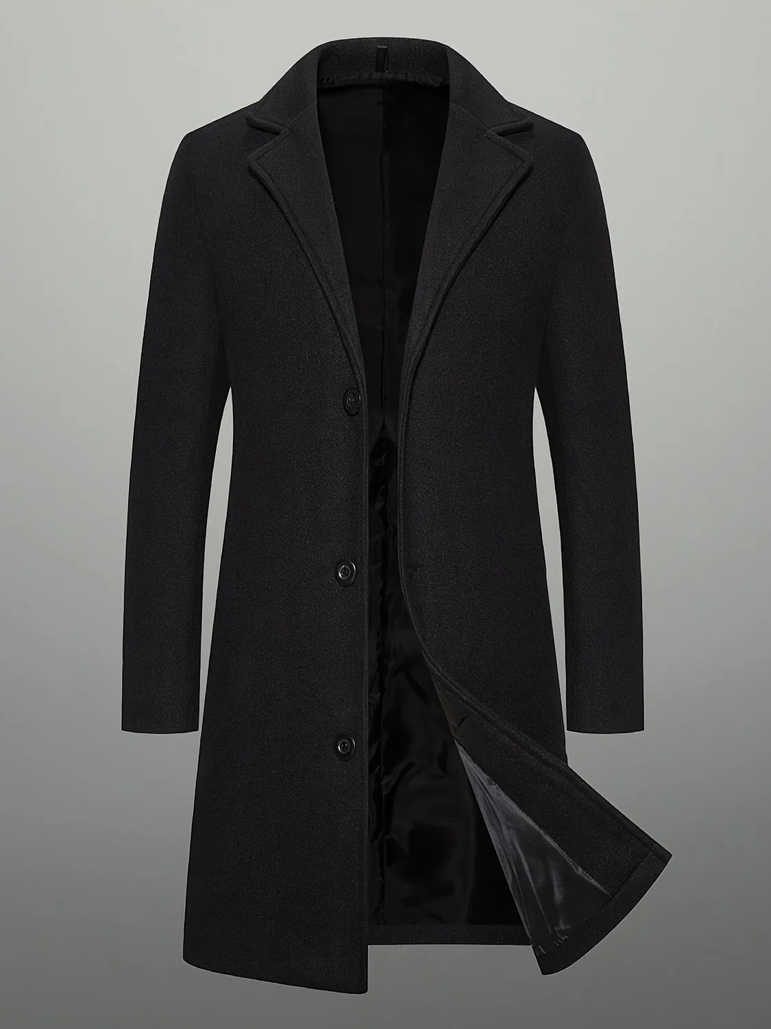 Khaki Men's Tweed Coat – Mid-Length Button Front