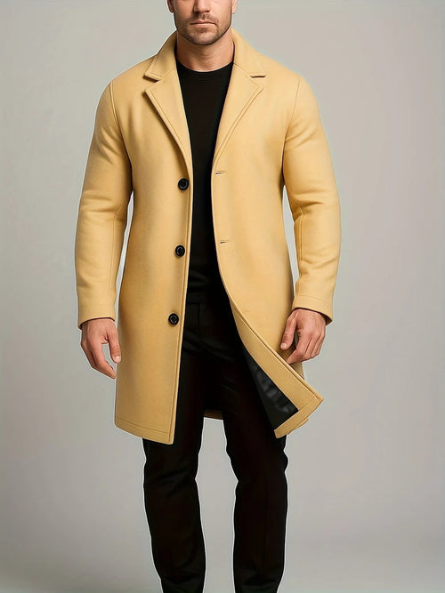 Khaki Men's Winter Coat – Tweed Button Front