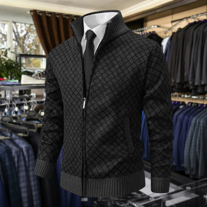 Red Men's Cardigan – Zip Front Stand Collar