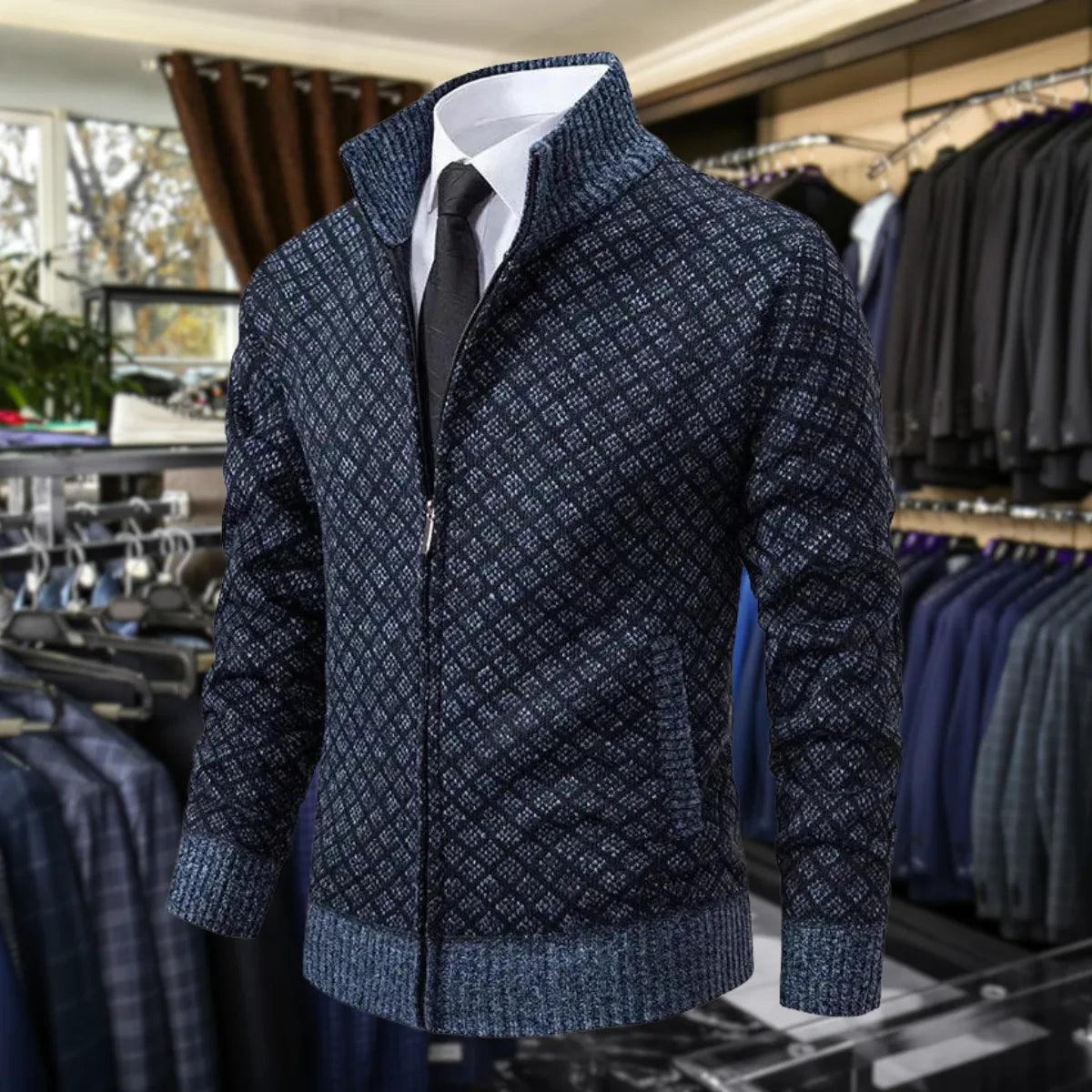 Red Men's Cardigan – Zip Front Stand Collar