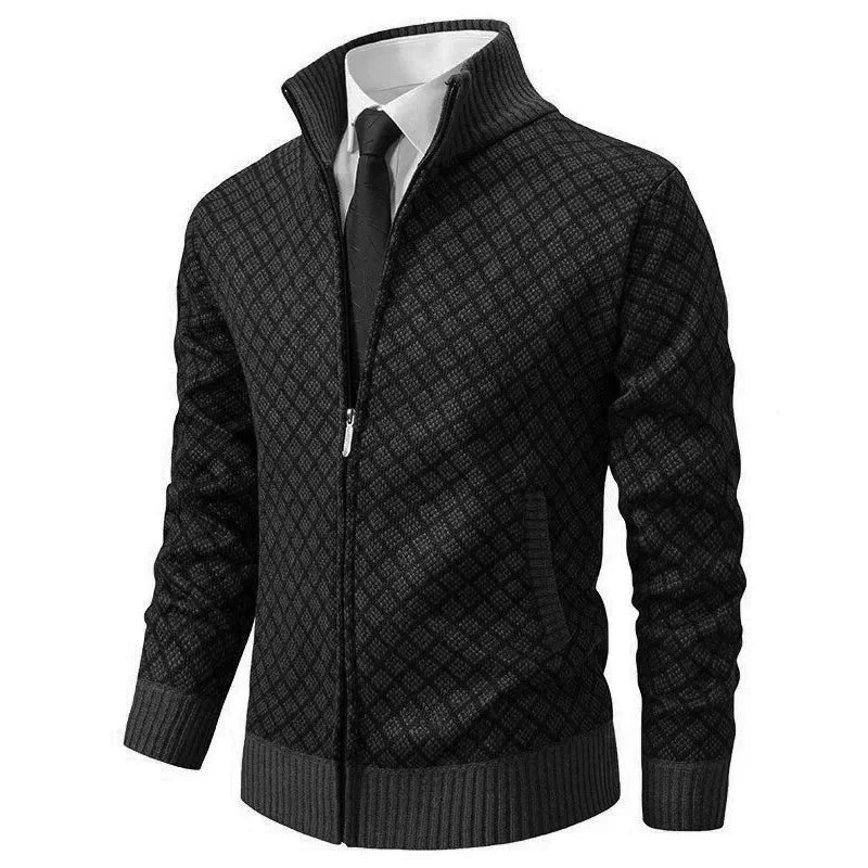 Red Men's Cardigan – Zip Front Stand Collar