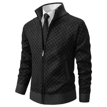 Red Men's Cardigan – Zip Front Stand Collar