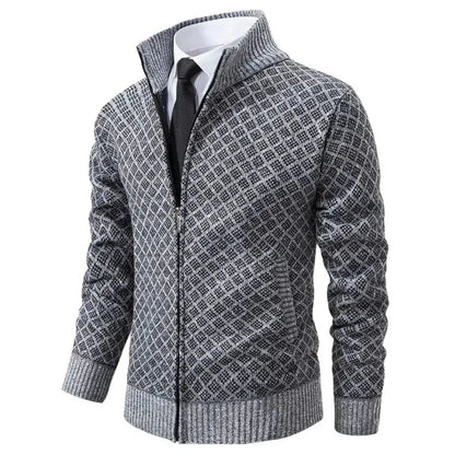 Red Men's Cardigan – Zip Front Stand Collar