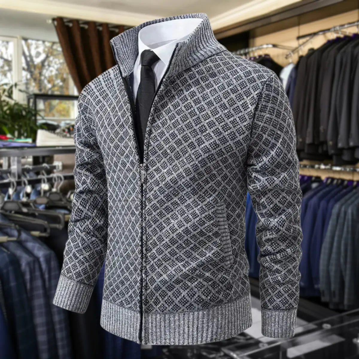 Red Men's Cardigan – Zip Front Stand Collar
