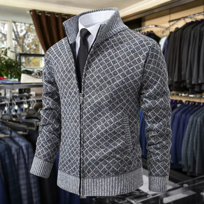 Red Men's Cardigan – Zip Front Stand Collar