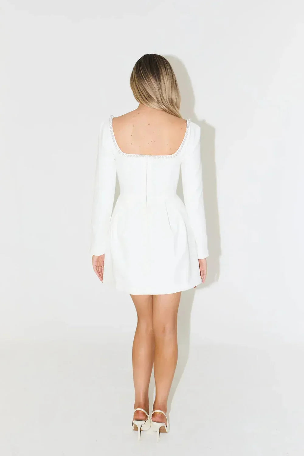 Black Cocktail Dress – Pearl Trim Square Neck Holiday Party