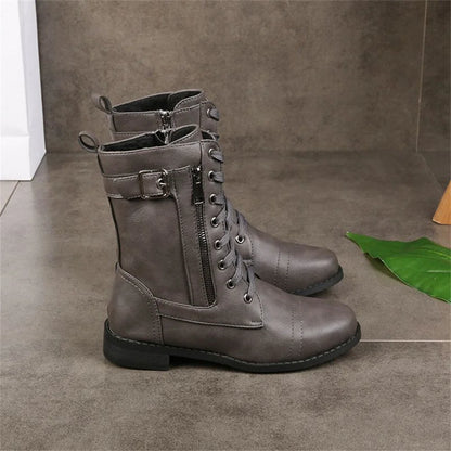 Black Combat Boots – Lace-Up Mid-Calf Side Zip