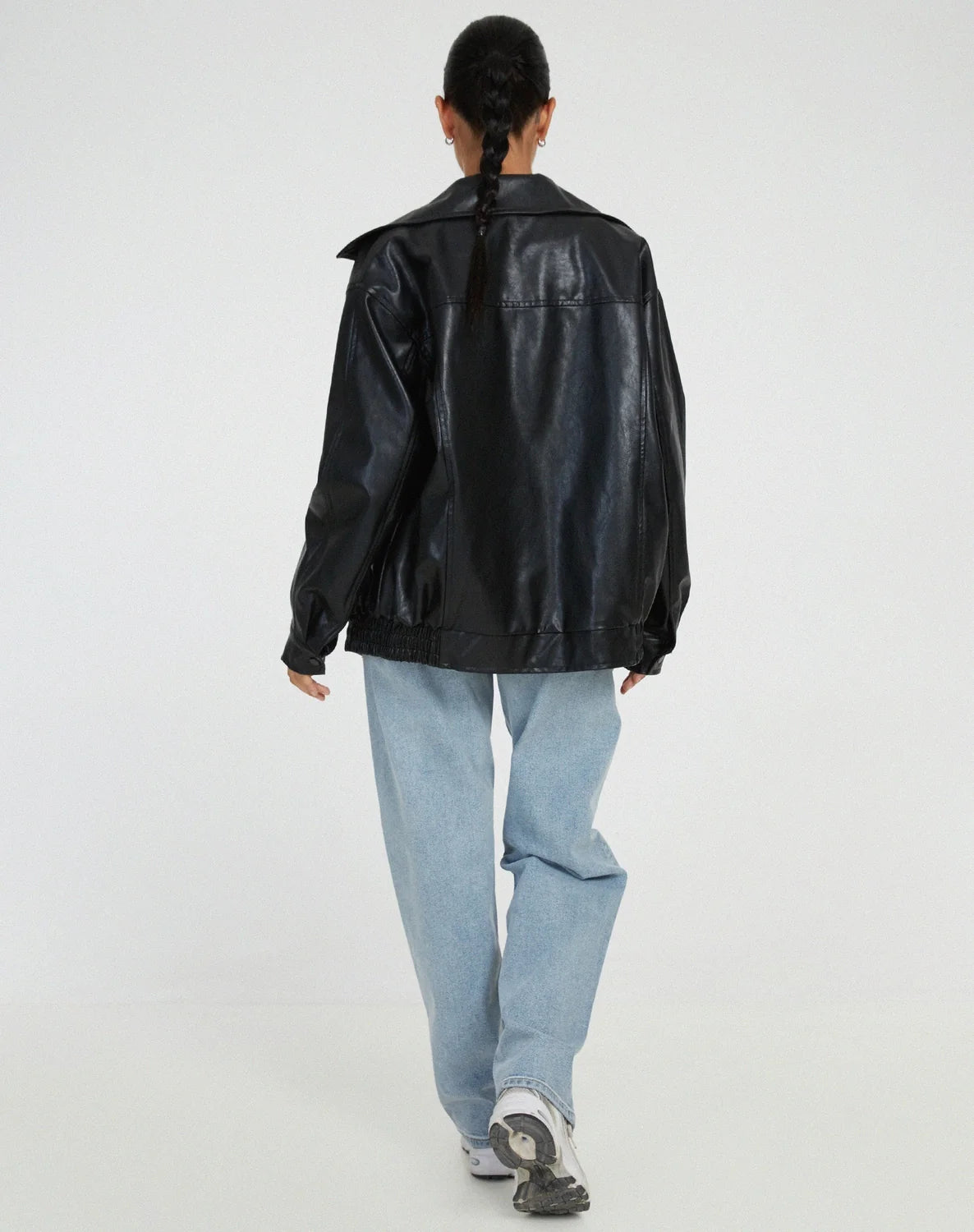 Black Faux Leather Jacket – Oversized Zip Winter
