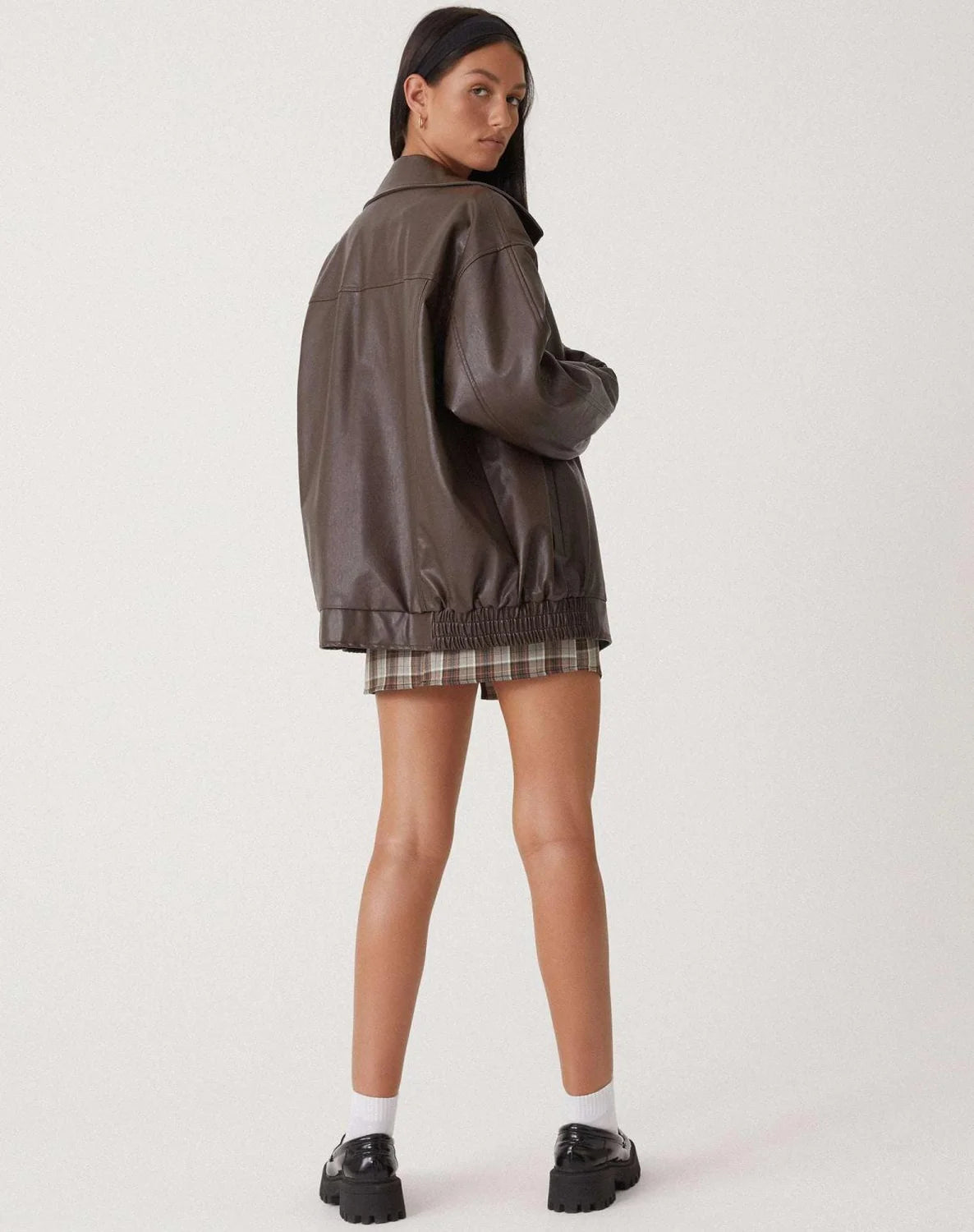 Black Faux Leather Jacket – Oversized Zip Winter