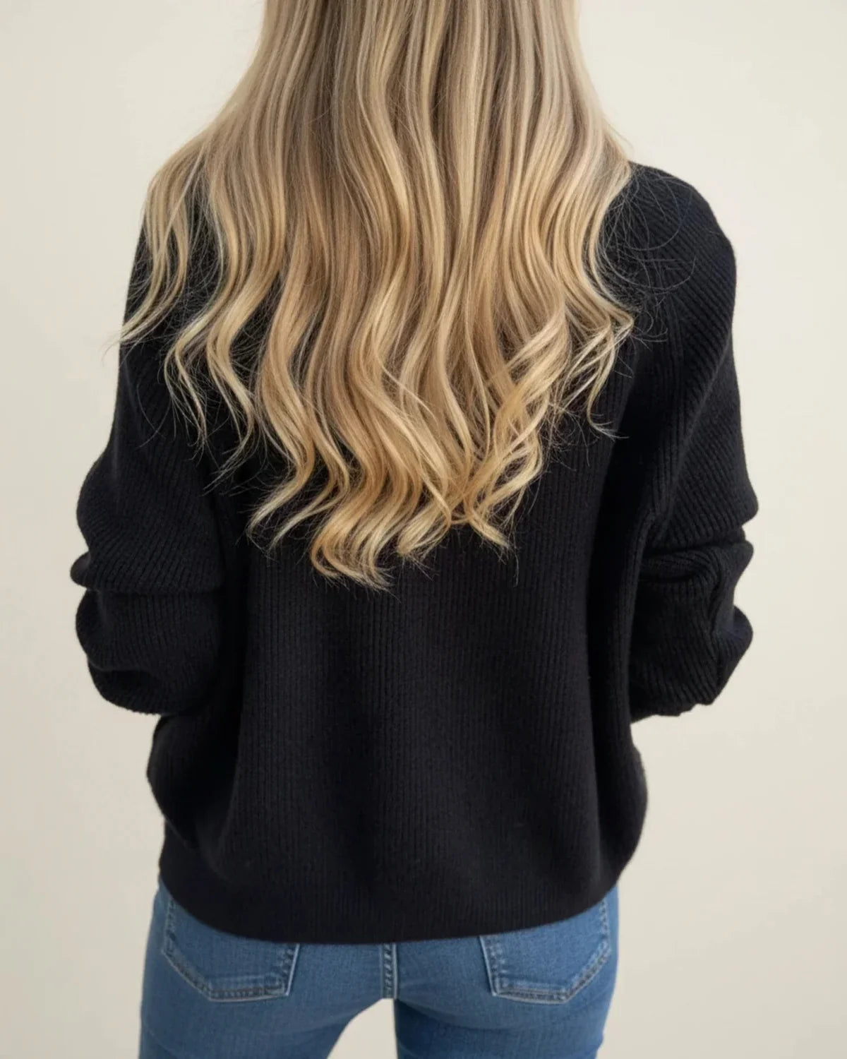 Black Half Zip Sweater – Fold-Over Collar Winter Women's