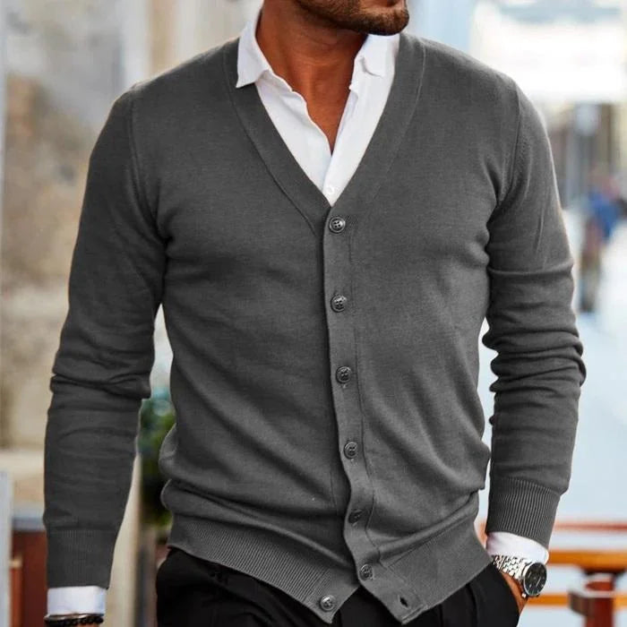 Black Men's Cardigan – Button Front Classic Winter - Grey