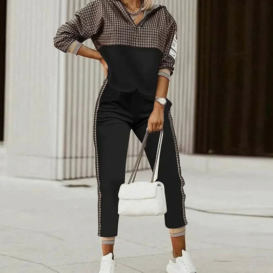 Black Quarter Zip Tracksuit – Printed Sweat Set Two-Piece - Black