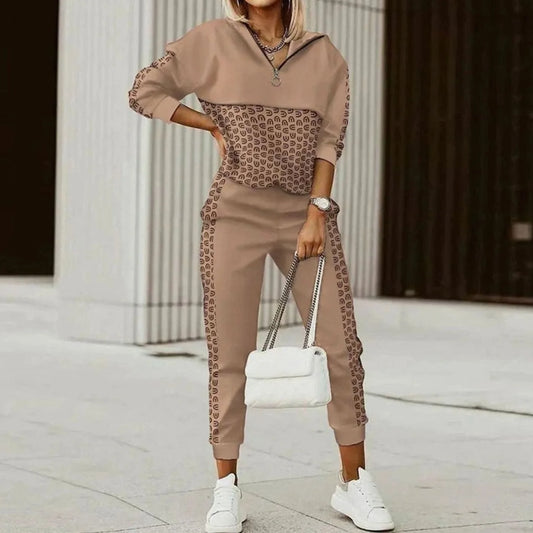 Black Quarter Zip Tracksuit – Printed Sweat Set Two-Piece - Brown