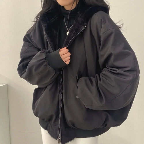 Black Sherpa Jacket – Oversized Hooded Winter Zip