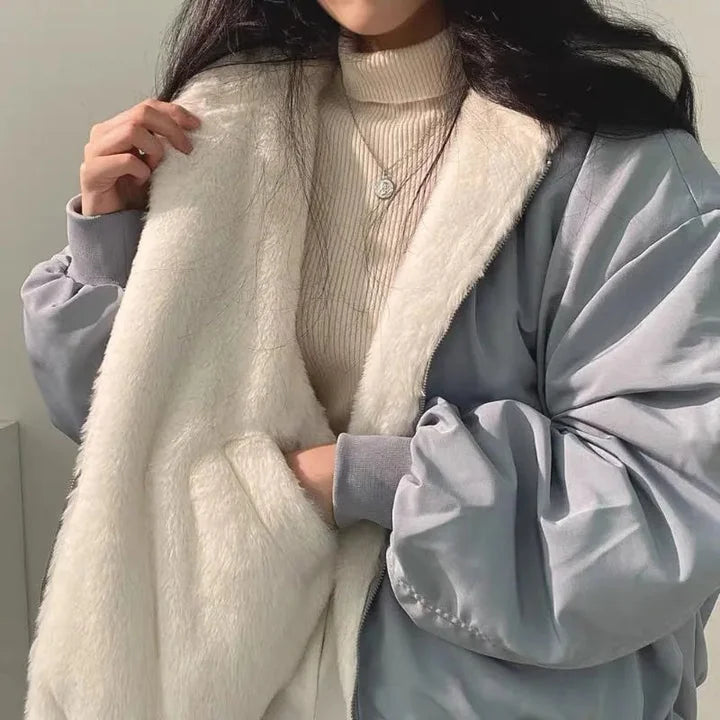 Black Sherpa Jacket – Oversized Hooded Winter Zip - Blue