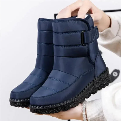 Black Snow Boots – Quilted Waterproof Winter Buckle - Blue