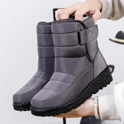 Black Snow Boots – Quilted Waterproof Winter Buckle - Grey