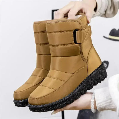 Black Snow Boots – Quilted Waterproof Winter Buckle - Khaki