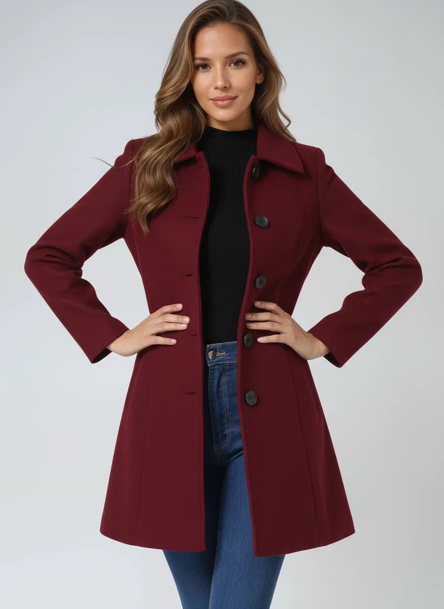 Black Winter Coat – Button Front Tailored A-Line