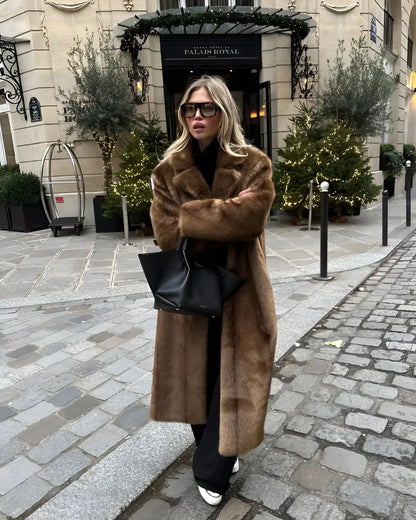 Brown Faux Fur Coat – Long Winter Statement