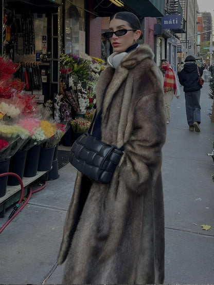 Brown Faux Fur Coat – Long Winter Statement - Grey