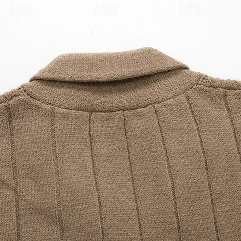 Grey Men's Shawl Collar Cardigan – Cable Button Front Winter