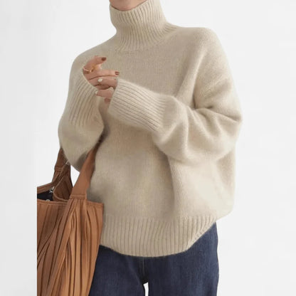 Grey Turtleneck Sweater – Oversized Roll-Neck Winter - Beige