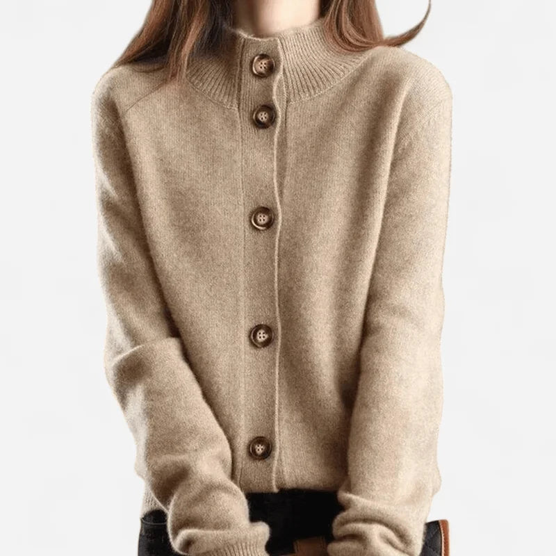 Navy Women's Cardigan – Button Front Polo Collar Winter