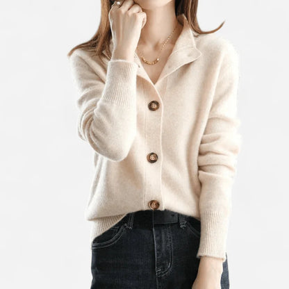 Navy Women's Cardigan – Button Front Polo Collar Winter - Off-White