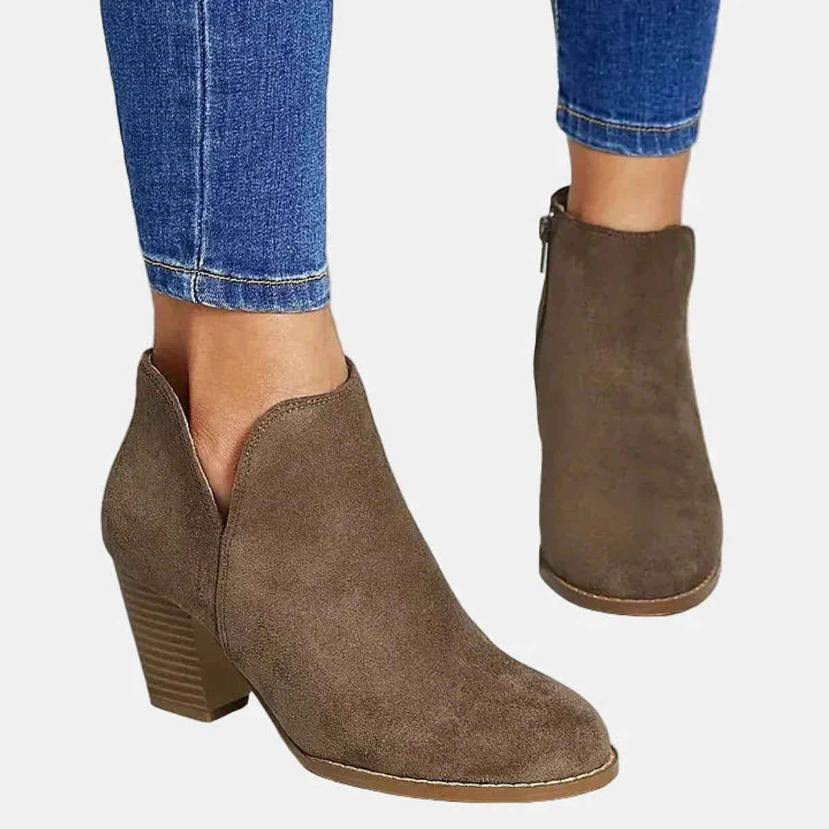 Black Heeled Ankle Boots – Suede Block Heel Side Zip