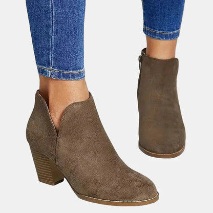Black Heeled Ankle Boots – Suede Block Heel Side Zip