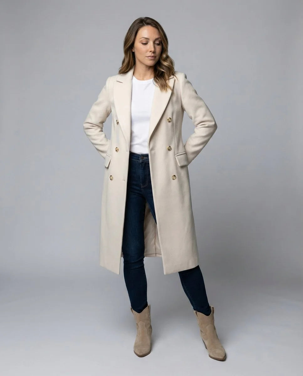 Black Long Coat – Double-Breasted Gold Button Winter